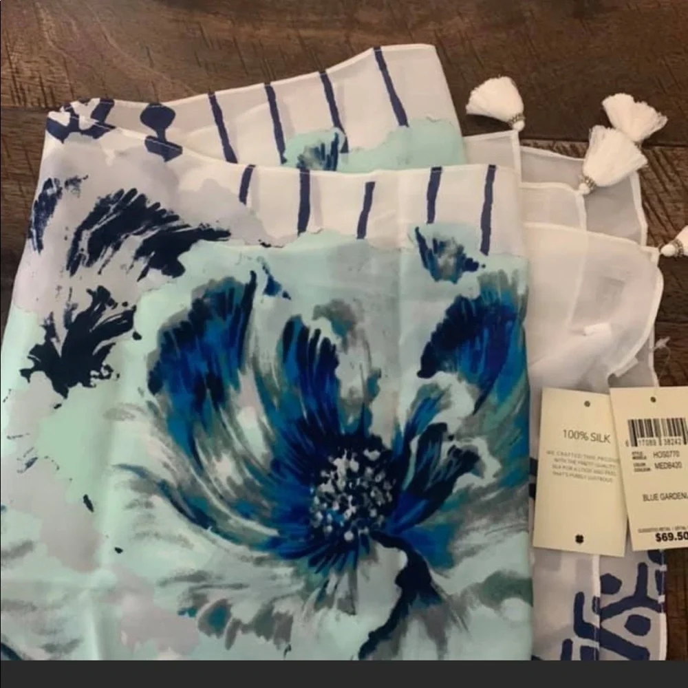 Lucky Brand Blue Floral & Geometric Print Scarf